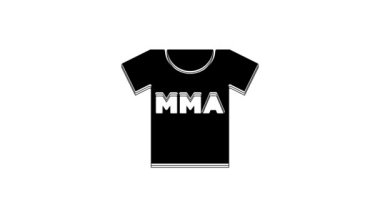 Black T-shirt with fight club MMA icon isolated on white background. Mixed martial arts. 4K Video motion graphic animation.