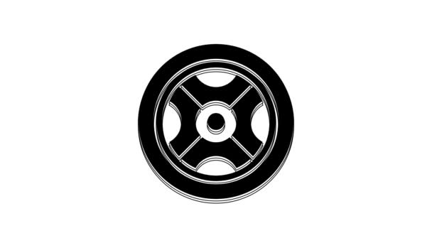 Czarna Ikona Koła Samochodu Izolowana Białym Tle Animacja Graficzna Ruchu — Wideo stockowe