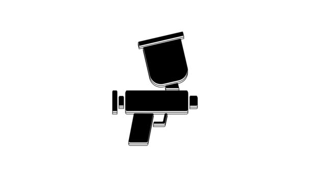 黑色喷漆枪图标隔离在白色背景 4K视频运动图形动画 — 图库视频影像