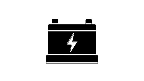 Svart Bil Batteri Ikon Isolerad Vit Bakgrund Ackumulatorbatteriets Energi Och — Stockvideo
