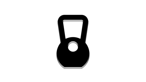 黑色Kettlebell图标孤立在白色背景上 运动器材 4K视频运动图形动画 — 图库视频影像