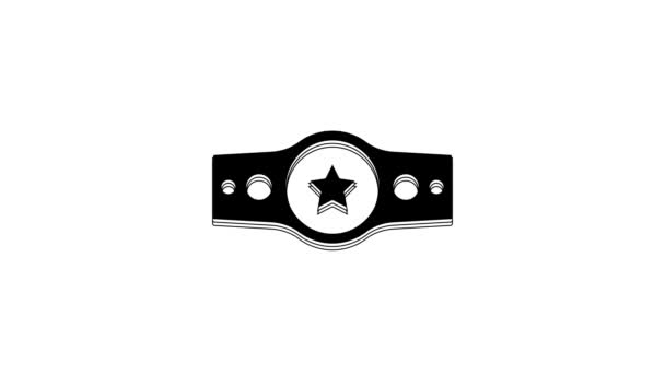 Black Boxing Belt Icon Isolated White Background Belt Boxing Sport — Stockvideo