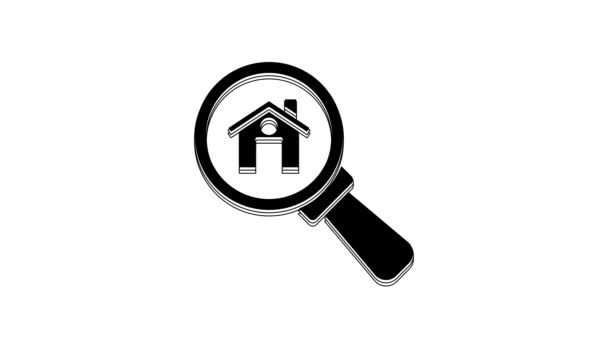 Black Search Icona Della Casa Isolata Sfondo Bianco Simbolo Immobiliare — Video Stock