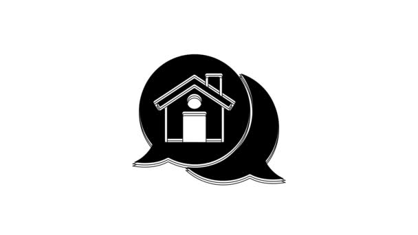 Schwarze Immobilienbotschaft Haus Sprechblase Symbol Isoliert Auf Weißem Hintergrund Video — Stockvideo