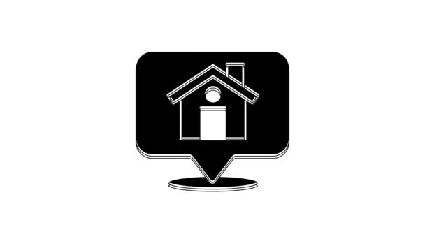 白の背景に隔離された家のアイコンと黒の地図ポインタ ホームロケーションマーカーシンボル 4Kビデオモーショングラフィックアニメーション — ストック動画
