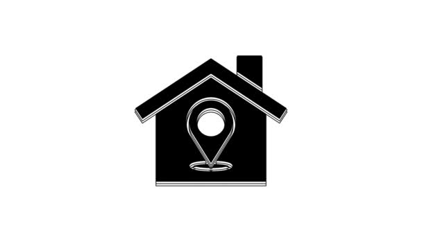 Wskaźnik Black Map Ikoną Domu Izolowane Białym Tle Symbol Znacznika — Wideo stockowe