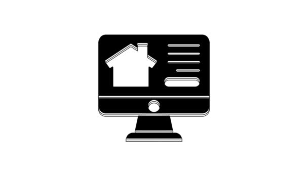 Black Online Real Estate House Monitor Icon Isolated White Background — Stock Video
