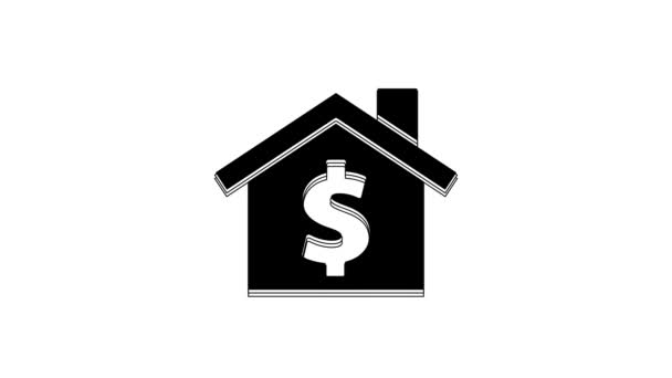 Černý Dům Ikonou Dolar Symbol Izolované Bílém Pozadí Domov Peníze — Stock video