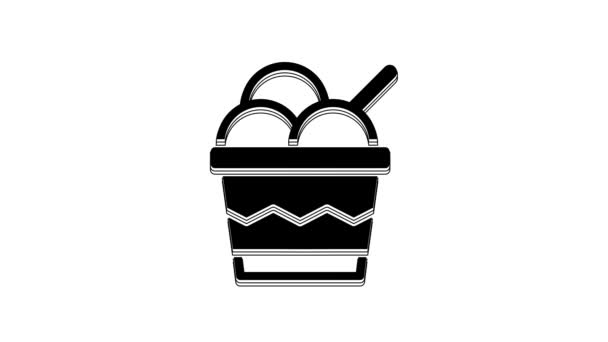 Black Ice Cream Bowl Icon Isolated White Background Sweet Symbol — Stock Video