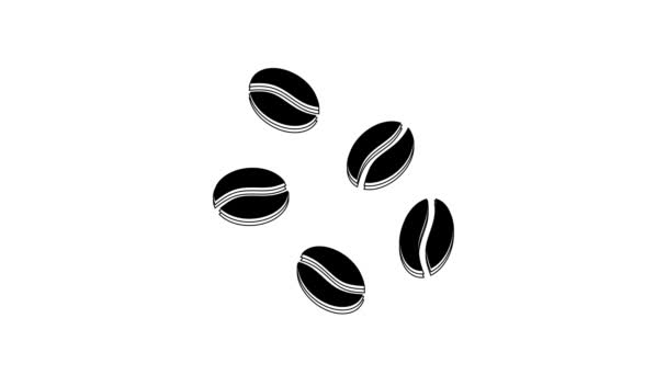 Zwarte Koffiebonen Pictogram Geïsoleerd Witte Achtergrond Video Motion Grafische Animatie — Stockvideo