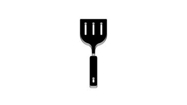 Siyah Spatula simgesi beyaz arkaplanda izole edildi. Mutfak spatula ikonu. Barbekü spatula işareti. Barbekü ve ızgara aleti. 4K Video hareketli grafik canlandırması.