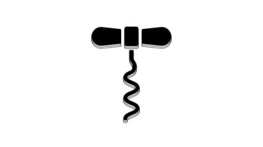Black Wine corkscrew icon isolated on white background. 4K Video motion graphic animation.