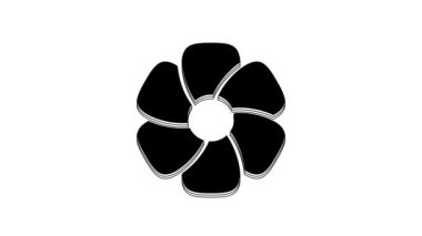 Beyaz arkaplanda siyah çiçek simgesi izole edildi. 4K Video hareketli grafik canlandırması.