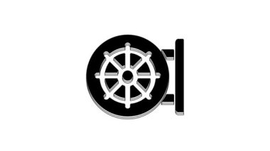 Black Dharma wheel icon isolated on white background. Buddhism religion sign. Dharmachakra symbol. 4K Video motion graphic animation.