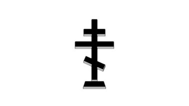 Siyah Hıristiyan haç simgesi beyaz arkaplanda izole edilmiş. Kilise haçı. 4K Video hareketli grafik canlandırması.
