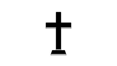 Siyah Hıristiyan haç simgesi beyaz arkaplanda izole edilmiş. Kilise haçı. 4K Video hareketli grafik canlandırması.