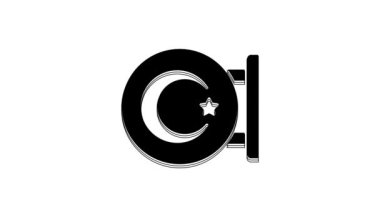 Siyah Yıldız ve Hilal - beyaz arka planda izole edilmiş İslam ikonunun sembolü. Din sembolü. 4K Video hareketli grafik canlandırması.