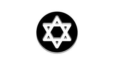 David 'in Siyah Yıldızı simgesi beyaz arkaplanda izole edilmiş. Yahudi dini sembolü. İsrail 'in sembolü. 4K Video hareketli grafik canlandırması.