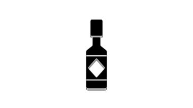 Black Tabasco sauce icon isolated on white background. Chili cayenne spicy pepper sauce. 4K Video motion graphic animation.