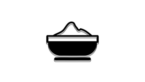 Black Flour Bowl Icon Isolated White Background Baking Ingredients Healthy — 비디오