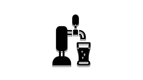 Black Beer Tap Glass Icon Isolated White Background Video Motion — Stock video