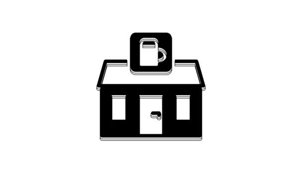 Black Store Building Beer Shop Icon Isolated White Background Brewery — Stockvideo