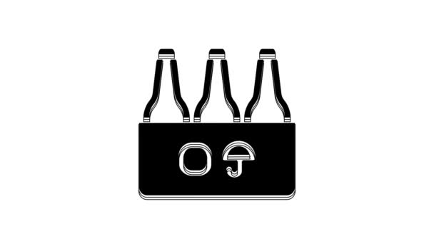 Black Pack Beer Bottles Icon Isolated White Background Case Crate — Stockvideo