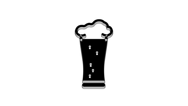 Cristal Negro Cerveza Icono Aislado Sobre Fondo Blanco Animación Gráfica — Vídeos de Stock