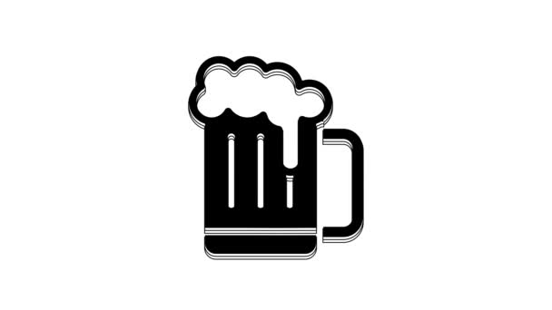 Taza Cerveza Negra Icono Aislado Sobre Fondo Blanco Animación Gráfica — Vídeo de stock