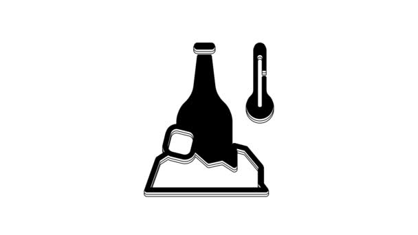 Black Cold Beer Bottle Icon Isolated White Background Video Motion — Vídeos de Stock