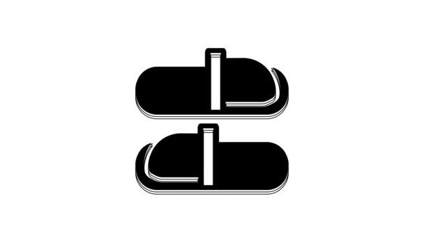 Black Sauna Slippers Icon Isolated White Background Video Motion Graphic — Stockvideo