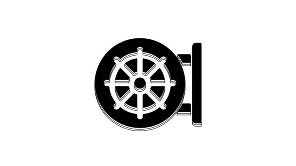 Ікона Black Dharma Wheel Ізольована Білому Тлі Буддизм Символ Релігії — стокове відео