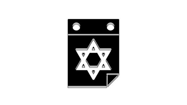 白い背景に孤立デビッドアイコンの星と黒のユダヤ暦 ハヌカ暦の日 4Kビデオモーショングラフィックアニメーション — ストック動画