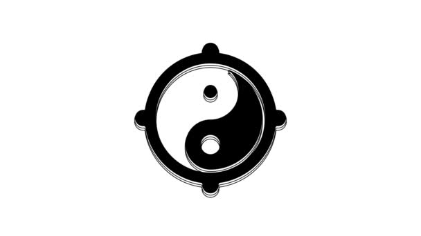 Black Yin Yang symbol of harmony and balance icon isolated on white background. 4K Video motion graphic animation.