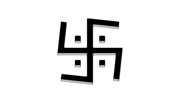Black Hindu Swastika Religious Symbol Icon Isolated White Background Video — стоковое видео