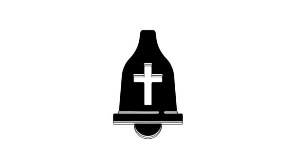 Czarny Kościół Ikona Dzwonu Izolowane Białym Tle Symbol Alarmu Dzwonek — Wideo stockowe