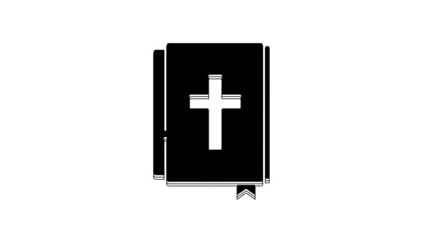 Μαύρη Αγία Γραφή Εικονίδιο Βιβλίο Απομονώνονται Λευκό Φόντο Γραφική Κίνηση — Αρχείο Βίντεο