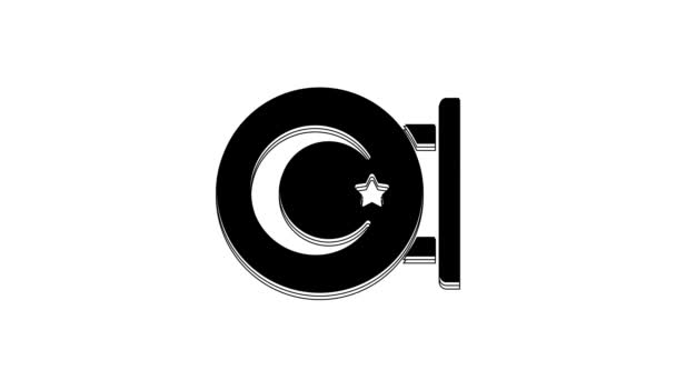 Černá Hvězda Srpek Symbol Islámské Ikony Izolované Bílém Pozadí Náboženský — Stock video