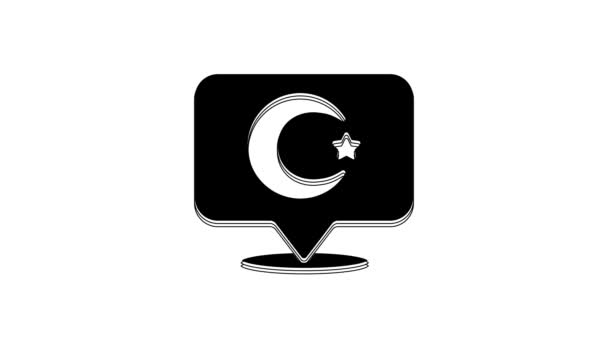 Estrella Negra Media Luna Símbolo Del Icono Del Islam Aislado — Vídeos de Stock