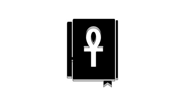 Μαύρο Σταυρό Ankh Βιβλίο Εικονίδιο Απομονώνονται Λευκό Φόντο Γραφική Κίνηση — Αρχείο Βίντεο