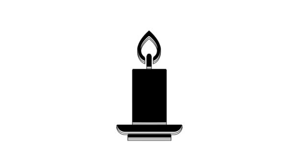 Pictograma Lumânării Negre Izolată Fundal Alb Cilindrice Lumânare Stick Flacără — Videoclip de stoc