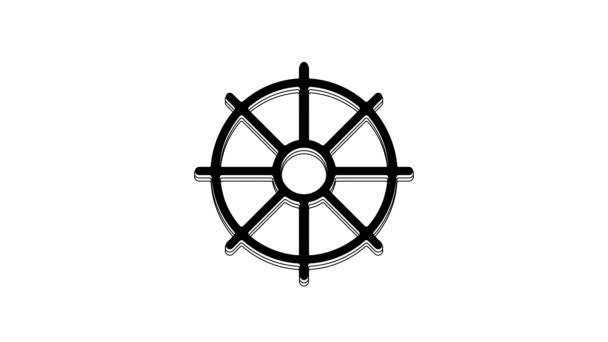 Black Dharma Wheel Icon Isolated White Background Buddhism Religion Sign — Video