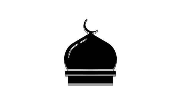 Icono Mezquita Musulmana Negra Aislado Sobre Fondo Blanco Animación Gráfica — Vídeo de stock