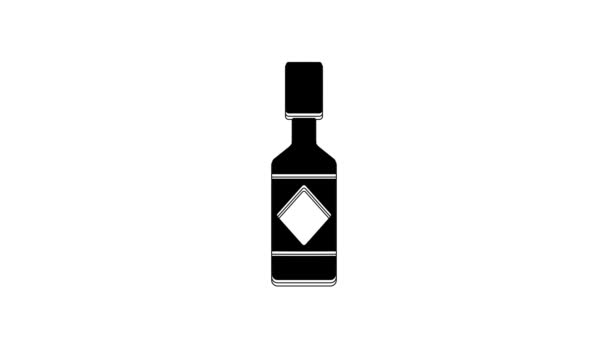 黑色塔巴斯科酱油图标孤立在白色背景 辣椒辣椒辣椒酱 4K视频运动图形动画 — 图库视频影像
