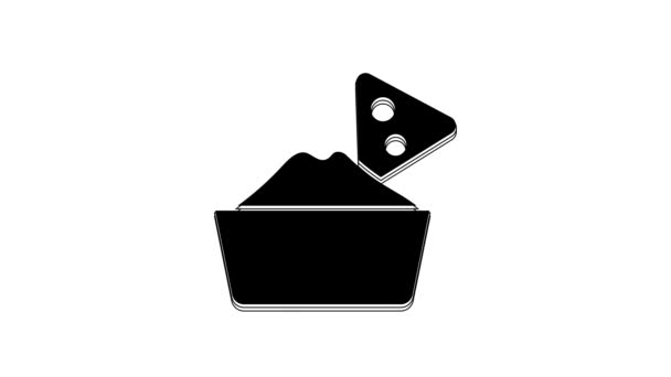Zwarte Nacho Schaal Pictogram Geïsoleerd Witte Achtergrond Tortilla Chips Nacho — Stockvideo