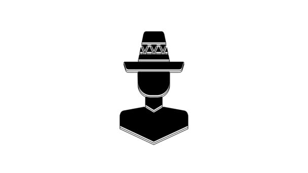 Homem Negro Mexicano Vestindo Ícone Sombrero Isolado Fundo Branco Homem — Vídeo de Stock