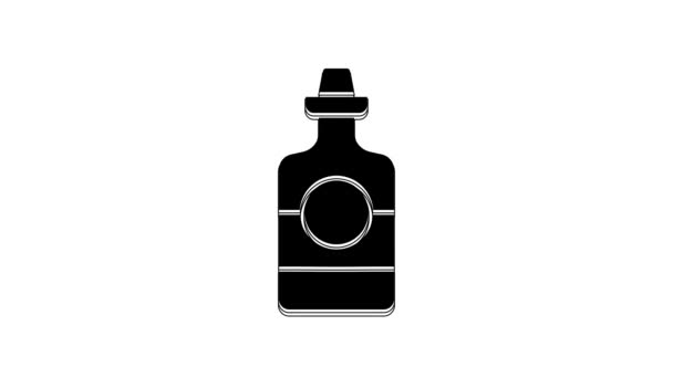 Czarna Ikona Butelki Tequili Odizolowana Białym Tle Meksykański Drink Alkoholowy — Wideo stockowe