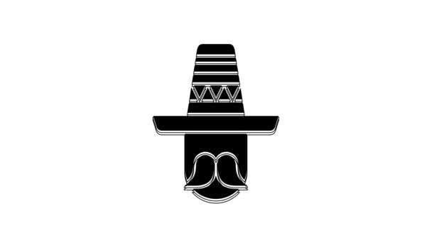 Black Mexican Man Wearing Sombrero Icon Isolated White Background Hispanic — Stok video