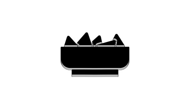 Black Nachos Bowl Icon Isolated White Background Tortilla Chips Nachos — Stockvideo