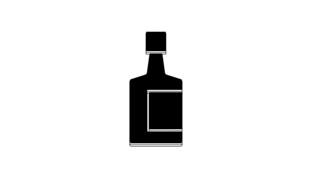 白い背景に黒のテキラボトルのアイコンが隔離されています メキシコのアルコール飲料 4Kビデオモーショングラフィックアニメーション — ストック動画
